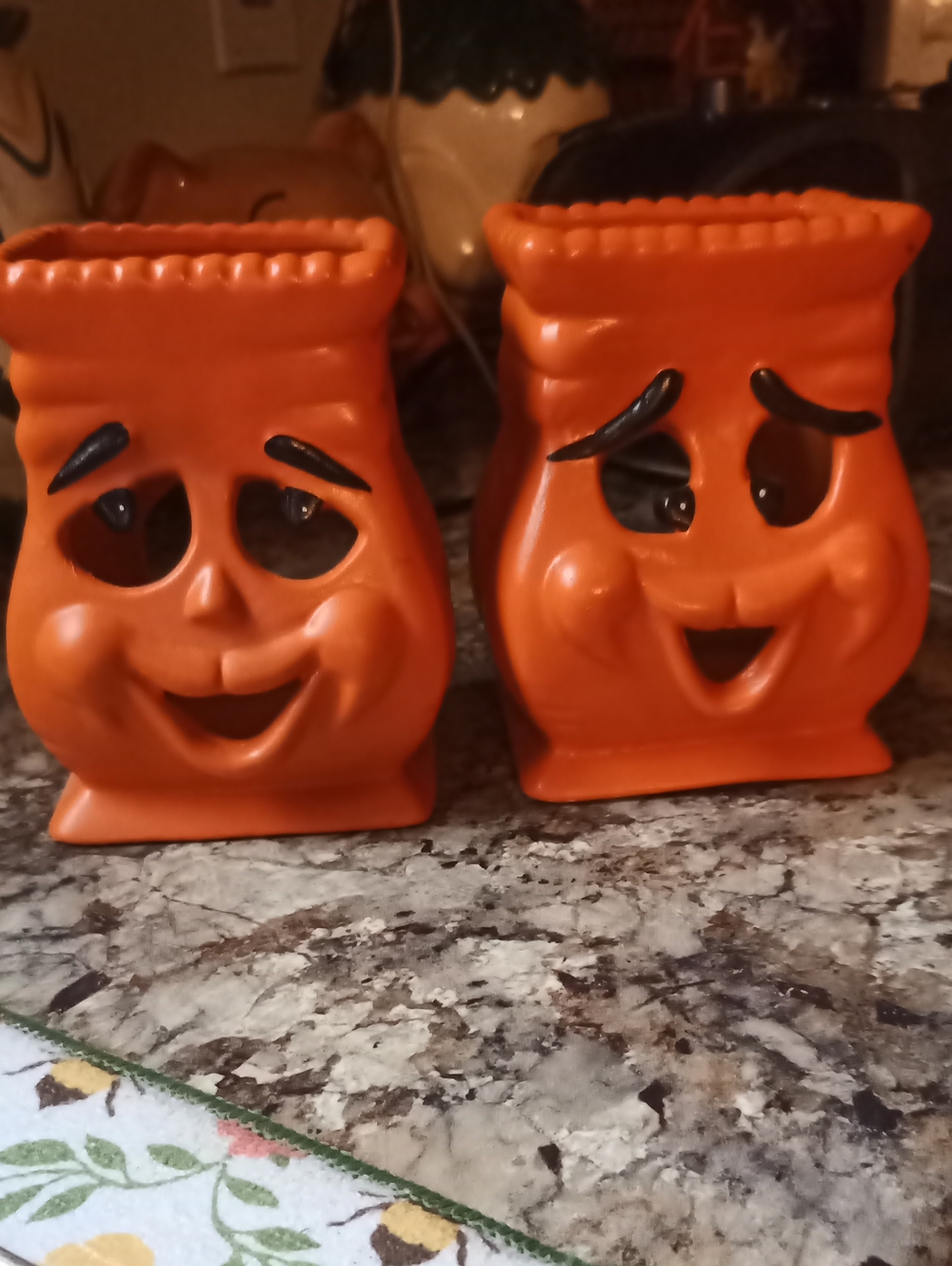 Vintage Orange Halloween Bag Ceramic Luminary Set - Unbranded